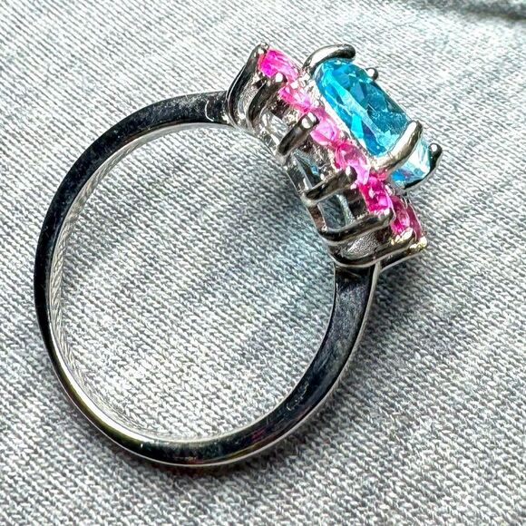 NWOT Blue Topaz 5.20 carat Pink Apatites Sterling Silver Ring Size 7 - Picture 7 of 8